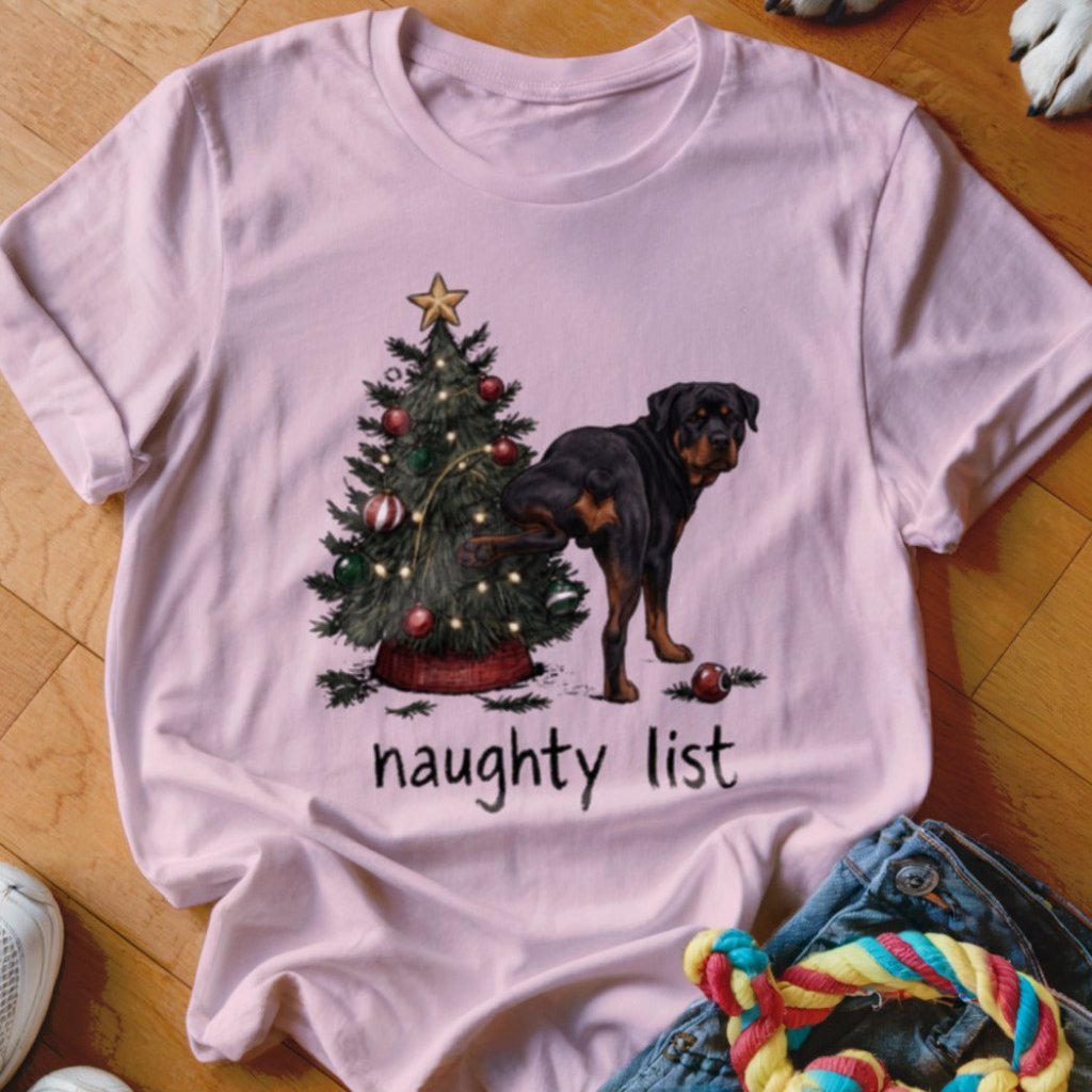 Naughty List Rottweiler Christmas T-Shirt - Image 7