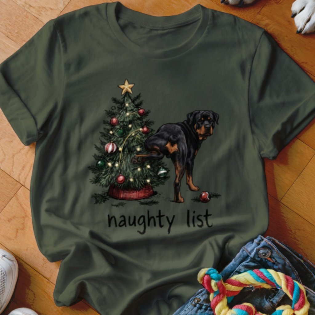 Naughty List Rottweiler Christmas T-Shirt - Image 3