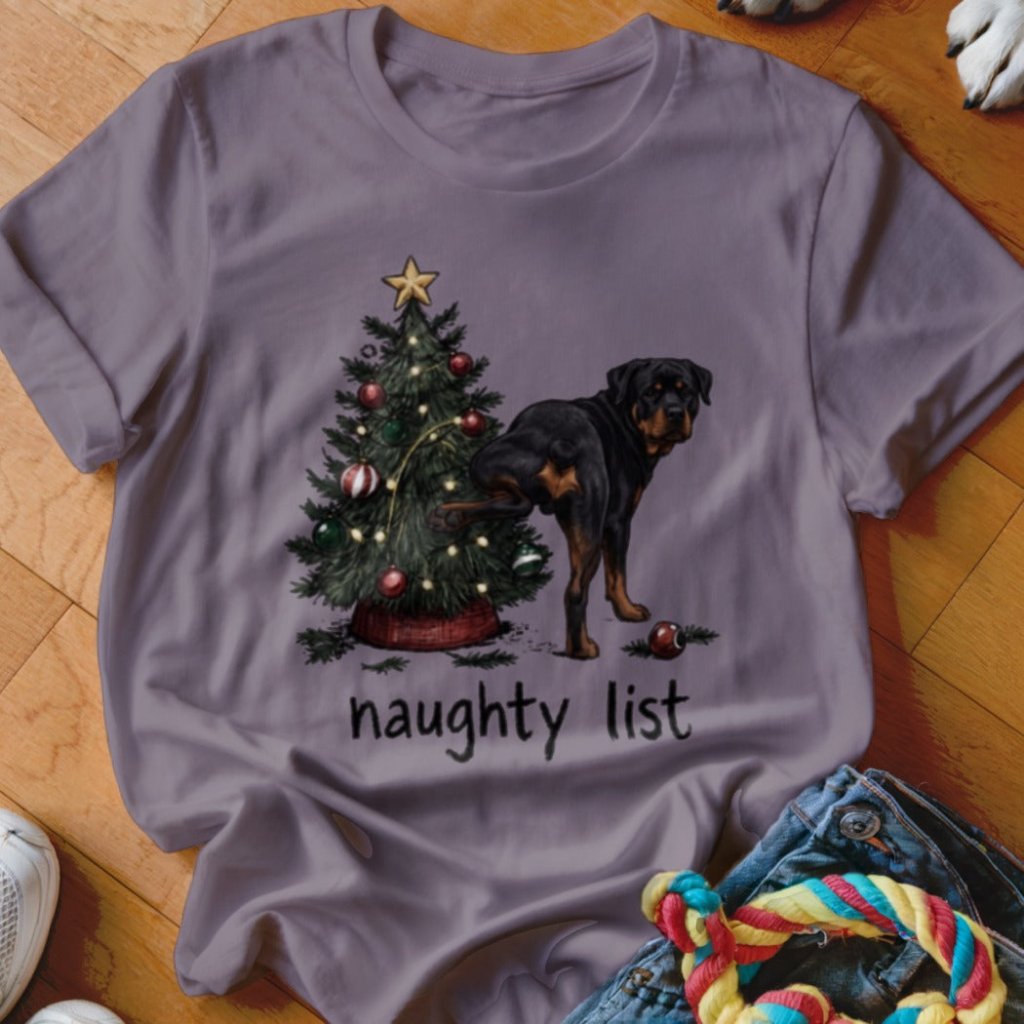 Naughty List Rottweiler Christmas T-Shirt - Image 8