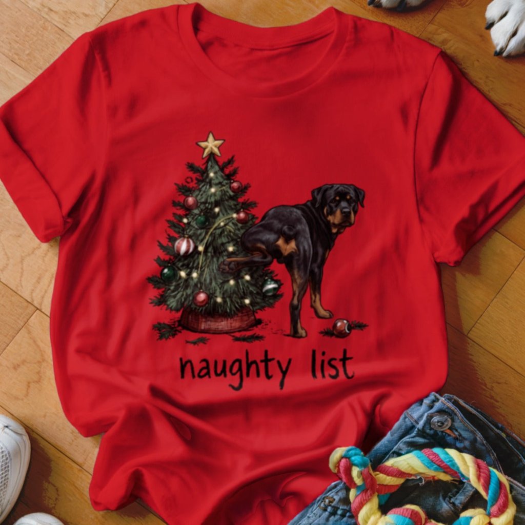 Naughty List Rottweiler Christmas T-Shirt - Image 2