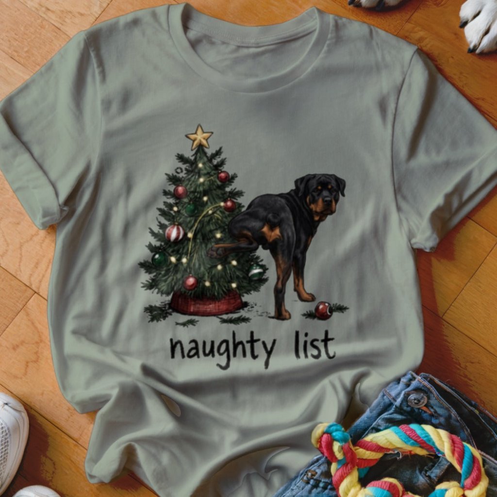 Naughty List Rottweiler Christmas T-Shirt - Image 9