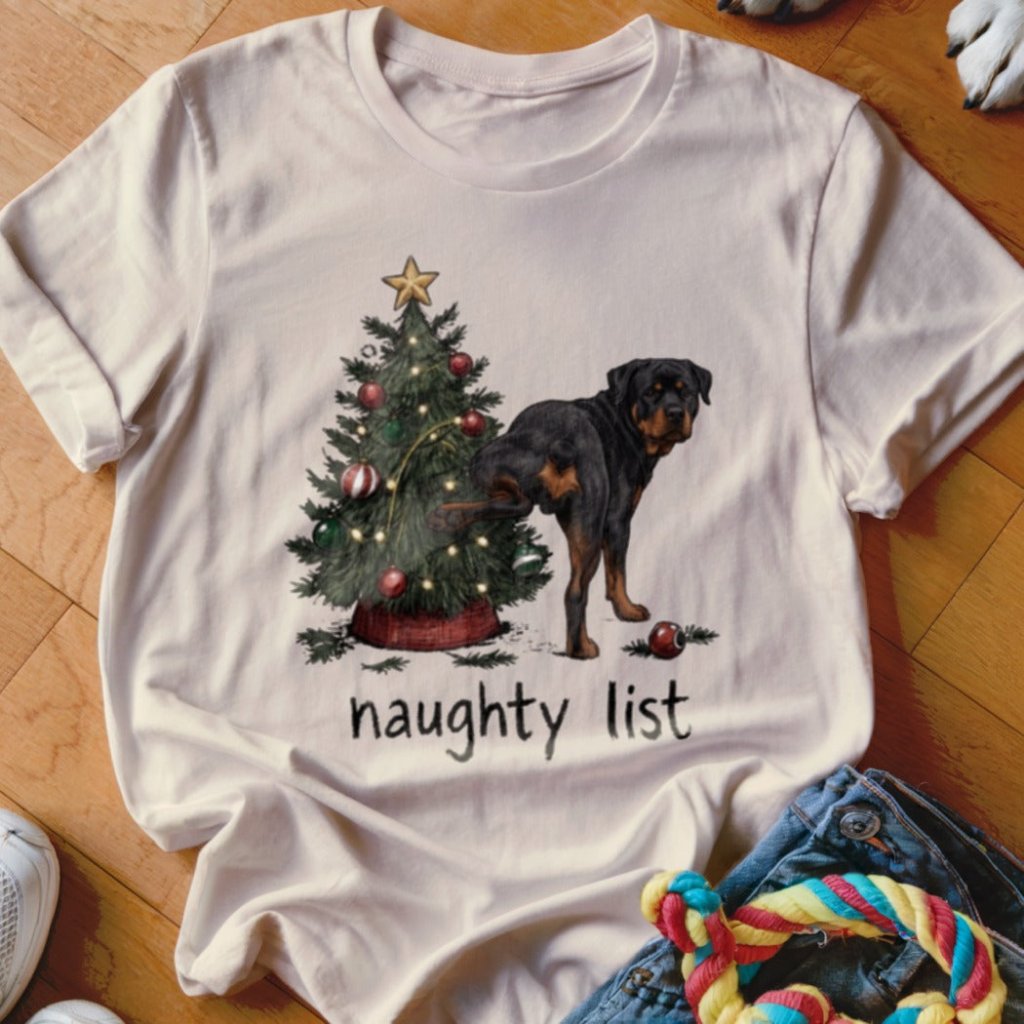 Naughty List Rottweiler Christmas T-Shirt