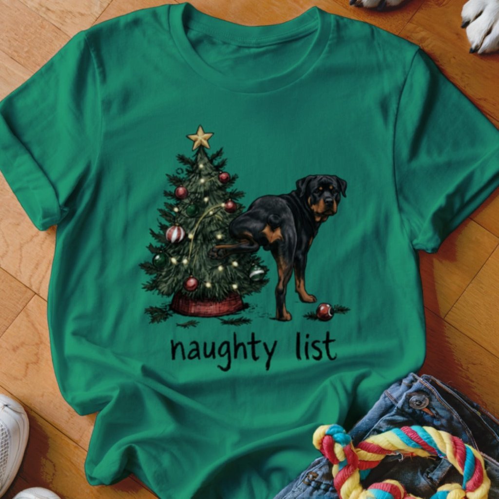 Naughty List Rottweiler Christmas T-Shirt - Image 4